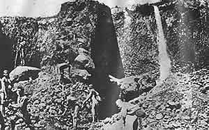 Sometimes an overburden of 18 feet had to be removed in order to reach the layers of alluvial gold. On a proclaimed gold field, no digging was permitted between sunset and sunrise or on Sundays.